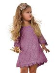 APRIL GIRL Flower Girl Dress, Lace Dress 3/4 Sleeve Dress, Mauve, 14-16 Years