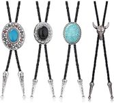 Jstyle 4Pcs Bolo Tie for Men Western Cowboy Leather Necktie Halloween Costume Accessories for Men Women, 4pcs a Set, standerd