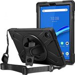 ProElite Rugged 3 Layer Armor case Cover for Lenovo Tab M10/K10 FHD Plus 10.3" X606V / TB-X606F / TB-X606X with Hand Grip and Rotating Kickstand with Shoulder Strap, Black