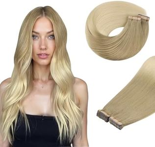 DOORES Tape in Hair Extensions Human Hair, Light Brown to Golden Platinum Blonde 26 Inch 120g 40pcs, Human Hair Extensions Long Straight Remy Hair Tape in Extensions