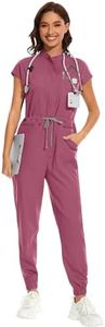 niaahinn Women's Stretch Scrub Jumpsuit - Medical Uniform with Pockets, Breathable Nurse Scrub Set for Hospital, Dental (Rose Pink,X-Small)