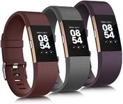 3 Pack Sport Bands Compatible with Fitbit Charge 2 Bands Women Men, Adjustable Replacement Straps Wristbands for Fitbit Charge 2 HR Small Large (Hawthorn Red/Dark Gray/Dark Purple,Large)