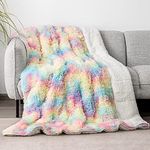 Cottonblue Weighted Blanket 15lbs Queen Size, Soft Faux Fur Sherpa Blanket, Reversible Fluffy Fleece Reverse Blankets, Warm and Cozy Rainbow Throw Decorative for Bedroom Sofa Floor, 60"x80"