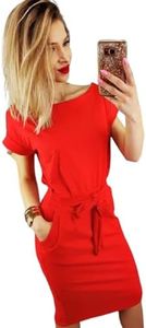 Zeagoo Robe crayon pour femme - Robe moulante - Manches courtes - Élégante - Pour cocktail, bureau, fête, loisirs - Avec ceinture, rouge, XXL