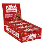 Nakd Strawberry & Raspberry Fruit & Fibre Bar - Vegan - Gluten Free - Healthy Snack, 44g (Pack of 16 bars)