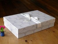 Classic Handmade WEDDING DRESS STORAGE BOX (Scandi Leaf) 75 cm x 50 cm x 15 cm for wedding dress gown storage, to protect, preserve, prevent yellowing, acid free, British made.