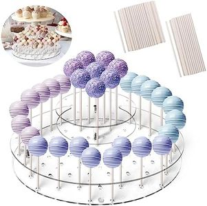 SNAIL GARDEN 2 Tired Cake Pop Stand, 64 Holes Acrylic Cake Pop Display Stand Round Lollipop Stand Holder for Dessert Table Cupcakes Lollipops Weddings Baby Showers Birthday Parties Anniversaries