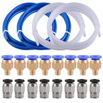 SIQUK 4 Pcs Teflon Tube PTFE Tubing(1M) 8 Pcs PC4-M6 Fittings 8 Pcs PC4-M10 Male Straight Pneumatic Fitting Connector for 3D Printer 1.75mm Filament