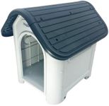 HugglePets Plastic Dog Kennel Weatherproof Pet House In & Outdoor Animal Shelter (Grey Roof)