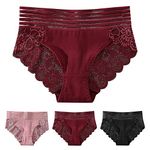 Bourund Women's Briefs Sexy Lace Panties High Rise Tummy Control Underwear Stretch Floral Lace Hipster Panties 2 Pack Tangas, 03#3 Pack, Medium