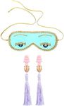 Utopiat Holly Golightly Sleep Mask and Earplug Set | Blue Silk Eye Mask | Elegant Purple Tassel Earplugs | Audrey Hepburn Inspired | Handcrafted | Sleep Accessory Set | Adjustable Gold Elastic Tie