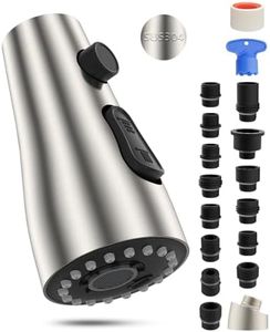 Hibbent Stainless Steel Pull Down Spray Head Replacement with 15 Adapters, NSF/ANSI/CAN 61 & CUPC Certified 3-Function Kitchen Faucet Nozzle, Compatible with Moen, Delta, Kohler Faucet, Brushed Nickel