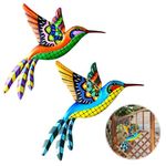 DERJDISF Hummingbird Decor- 2 Pack Colorful Birds Art Fence Decorations, Garden Decor Metal Birds Wall Sculpture, Perfect for Indoor and Outdoor, Home, Garden Patio and Backyard