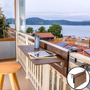 Balcony Bar Table for Railings, Outdoor Folding Deck Rail Table for Patio, Balcony Hanging Desk for Many Railings Compatible, Wooden Bar Serving Table for Porch