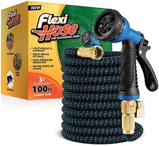 Flexi Hose Upgraded Expandable Garden Hose Pipe Including 8 Function Spray Gun Nozzle - Extra Strength with 2 cm Solid Brass Fittings - No-Kink Flexible Garden Hoses (Blue/Black 30 Metres)