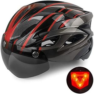 Shinmax Bike Helmet Men Women with Detachable Magnetic Goggles and LED Rear Light,CPSC CPC Certificated Bicycle Helmet Adjustable Size Road Mountain Bike Helmet Lightweight Cycling Helmet SM-T13