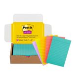 Post-it Super Sticky Lined Notes, 5 Sticky Note Pads, 4x6 in, 2X the Sticking Power, School Supplies, Office Products, Sticky Notes for Vertical Surfaces, Monitors, Walls and Windows, Bright Colors