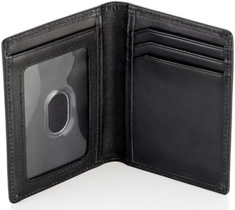 Stealth Mode Men's Slim Front Pocket Wallet - RFID Blocking, Thin Minimalist Design, Genuine Leather - ID Badge Window and 5 Sleeves for Money, Credit Cards, Driver License, Black, Mens Slim Leather