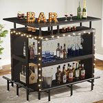 Tribesigns Home Bar Unit, L-Shaped Bar Table with Stemware Racks and 2-Tier Shelves, Corner Mini Coffee Liquor Cabinet with Footrest for Home/Kitchen/Pub, Black