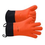 GEEKHOM Oven Mitts, Heat Resistant BBQ Gloves, Waterproof Silicone Gloves Kitchen Non-slip Potholder with Extended Protection & Internal Cotton Layer for Barbecue, Cooking, Baking(Orange)