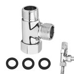 3 Way T Shape Adapter G1/2" Diverter Valve Brass T Adapter for Bidet Anti-Rust Shower Splitter Shower Diverter Valve Replacement with 3 Washers for Angle Valve Handheld Bidet Sprayer (Silver)