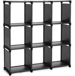 SONGMICS 9 Cube Storage Shelves, Open Bookshelf, Closet for Family Study, Storage Organiser, 30 x 110 x 110 cm, Cabinet in Living Room, Bedroom, Bathroom, with Rubber Mallet, Black LSN45BK