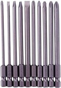 Rocaris 10pcs 1/4 Inch Hex Shank Long Magnetic Screwdriver Bits Set 4 in Power Tools (Slotted+Cross Head)