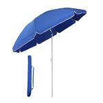 Sekey® 1.6m Beach Umbrella with Cover, Portable Tilting Garden Parasol Umbrella, Small Parasol for Beach/Pool/Patio, Round Sunscreen UV20+ Blue