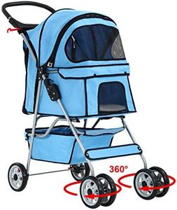 BestPet 4 Wheels Pet Stroller Cat Dog Cage Stroller Travel Folding Carrier 04T