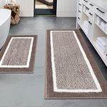 HEBE 2 Piece Bath Rugs Bath Mat Set Shaggy Bathroom Mat Rug Set Non Slip Absorbent Bath Mat for Bathroom Extra Soft Machine Washable Bathroom Floor Mats, Brown