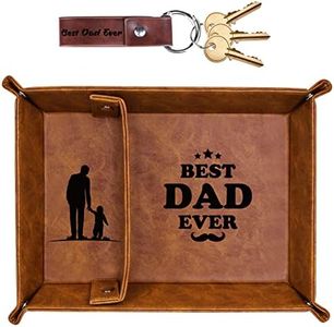 Best Dad Ever PU Leather Valet Tray and Keychain, Unique Birthday Gifts for dad from Daughter Son, Men Gifts for Father, New Dad Gifts for Men Him from Wife, Christmas Xmas Stocking Suffers Gift