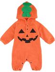 MOMBEBE COSLAND Baby Pumpkin Hooded Romper Halloween Costume Long Sleeves (18-24 Months, Pumpkin2)