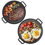 Navaris Double Sided Cast Iron Griddle Plate - BBQ Griddle Plate - Steak Pan or Pancake Griddle Pans - BBQ Hot Plate for BBQ Pan - Induction Griddle or Hot Plate for Gas Hob