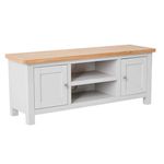 Farrow Grey 120cm Large TV Unit for Living Room | Roseland Furniture Fully Assembled Painted Solid Wooden Television Cabinet Stand Oak Top | Suitable for TVs up to 54 inches