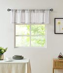 Central Park Gray and White Kitchen Window Curtain Valance Vertical Stripe Sheer Boucle Linen Window Curtain, Living Room Decorative Rod Pocket (54" W x 15" L) Rustic Living Panels