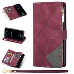 ZCDAYE Wallet Case for iPhone 13 Case with 9 Card Slots Zipper Pocket Handbag Wristlet Folio Flip Cover for iPhone 13-Wine Red