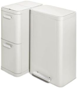 Caraway Rectangular Trash and Recycling Duo - Stainless Steel 13 Gallon Step Trash Can and 2-Drawer Recycling Bin - Stone