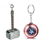 Yaa Catchy Marvel Avengers Thor's love and thunder Hammer Pewter Mjolnir & Captain Shield New limited edition Anti-Rust Metal Keychain & Keyring For Men, Women,Bike & Car combo pack for (Marvel Lover)