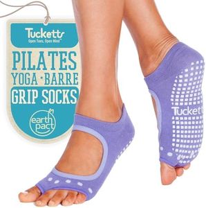 Tucketts Womens Yoga Socks, Toeless Non Slip Skid Grippy Low Cut Socks for Yoga, Pilates, Barre, Studio, Bikram, Ballet, Dance - Allegro Style (Lavender)- one size fits most