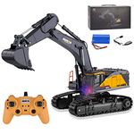 HNR 22 Channel 1:14 Remote Control Excavator Toy with Metal Shovel, Turns 680 Degree, RC Excavator, 2.4Ghz,Lighting Sound Effects Upgraded Charging for Kids, Automatic Digging for Adults