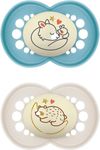 MAM Original Night Soother 6+ Months (Set of 2), Sustainable Baby Soother, SkinSoft Silicone Teat, Glow in the Dark Soother, Blue (Designs May Vary)