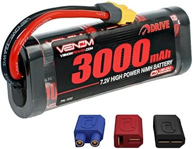 Venom Drive Series 6S - 3000mAh 7.2V NiMH Battery Flat - Universal 2.0 Plug, Nickel Metal Hydride 6 Cell - Silicone Connector & Compatible w/ XT60, Traxxas, Deans, EC3, 2WD, 4WD, Truck & Buggies