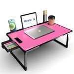 PRIVILON GLOBAL Private Limited Foldable Wooden Mini Laptop Table for Bed, Study Table with Drawer, Tablet/Mobile Holder for Kids & Adults->> (Pink COTTED)