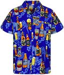 V.H.O Funky Hawaiian Shirt, Shortsleeve, Beerbottle, Blue, S