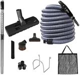 OVO Central Vacuum Standard Kit, with 30/35/40/50ft Low-Voltage Hose, ON/Off Control at The Handle, 12’’ Combo Brush and Accessories, for Hard Surfaces and Carpets, 30ft, Black