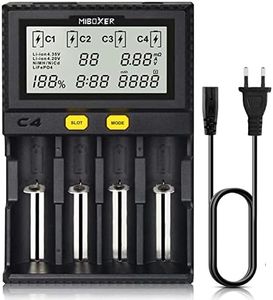 Chargeur de Batterie Universel, MiBOXER Smart Chargeur Universel 4 Baies, Écran LCD Automatique, Charge Rapide Rechargeable Li-ION LiFePO4 Ni-MH Ni-CD AA AAA C 18350 18500 18700 20700 21700 26650