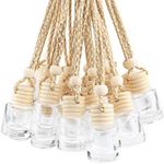 DMuuuDM 20 Pcs 8ml Hanging Car Air Freshener Diffuser,Empty Clear Glass Essential Diffuser Oil Aromatherapy Fragrance Perfume Pendant Glass Vials with Wooden Caps & Hanging String,Cylindrical