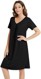 NACHILA Women's Nightgowns-Viscose Made from Bamboo, Soft Short Sleeve Nightgowns Comfy V Neck Night Shirt Cooling Sleepwear Black XX-Large