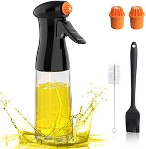 Simpeak Upgraded Olive Oil Sprayer, 200ml Glass Oil Dispenser Spray Bottle Mister With 3 Nozzles Food Grade Oil Vinegar Spritzer Sprayer Bottles for Kitchen, Air Fryer, Salad, Baking, Grilling, Frying (Black)