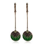 Lovett & Co. Art Deco Disc Green Gold Leaf Drop Earrings For Women - Gold Leaf Earrings | Perfect Earrings For Women Who Love Gold Plated Handmade Vintage Jewellery | Designed in the UK